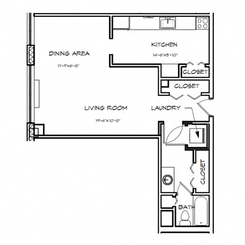 a floor plan of a 1 bedroom floor plan
